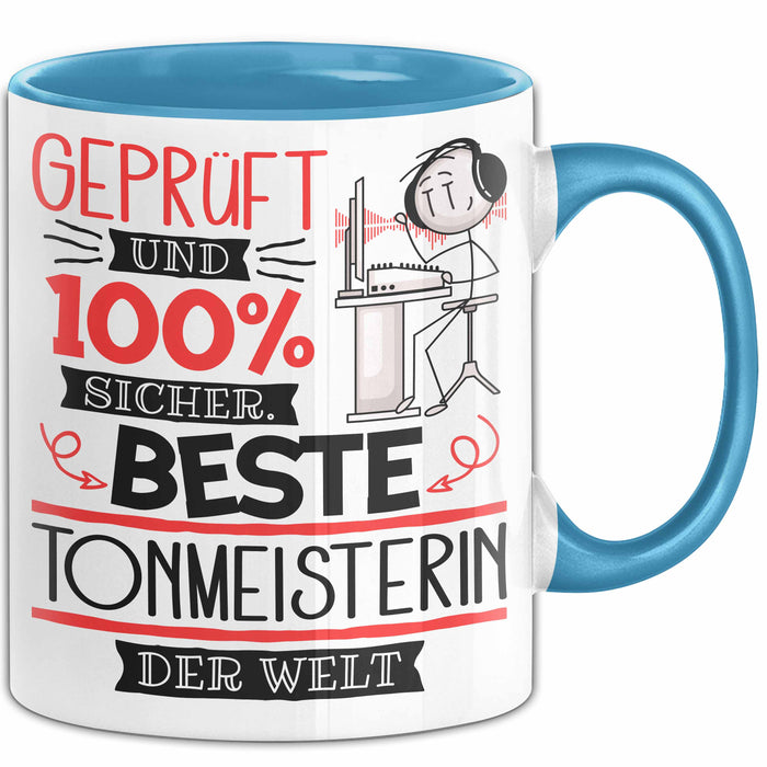 Beste Tonmeisterin Der Welt Tasse Geschenk für Eine Tonmeisterin Geprüft Und Sicher Geschenkidee Geburtstag Weihnachten Blau Trendation