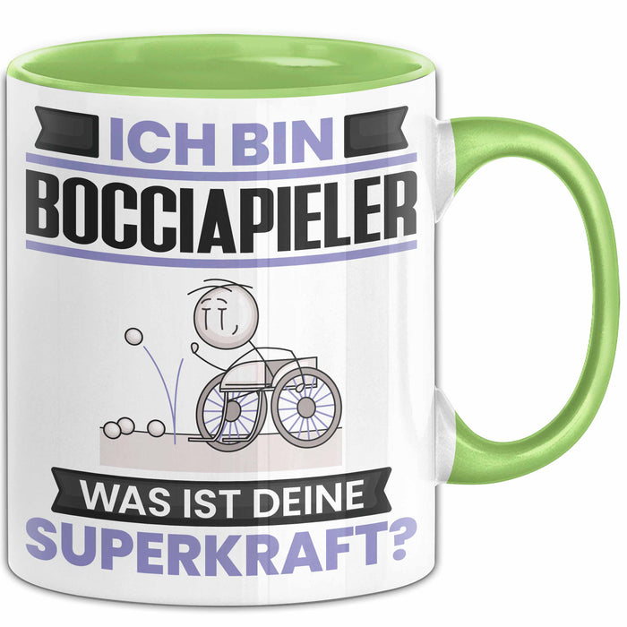 Bocciapieler Tasse Geschenk für Bocciapieler Geburtstag Lustiger Spruch Kaffee-Becher Was Ist Deine Superkraft Grün Trendation