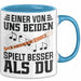 Flötenspieler Tasse Geschenk Einer Von Uns Beiden Spielt Besser Als Du Geschenkidee Becher Blau Trendation