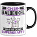 Halbenkel Tasse Geschenk für Halbenkel Geburtstag Lustiger Spruch Kaffee-Becher Was Ist Deine Superkraft Schwarz Trendation