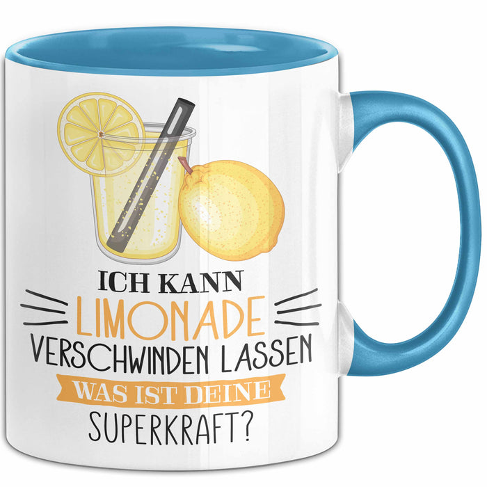Limonade-Liebhaber Tasse Geschenk Ich Kann Limonade Verschwinden Lassen Was Ist Deine Superkraft Becher Geschenkidee Limonade Kaffee-Becher Blau Trendation
