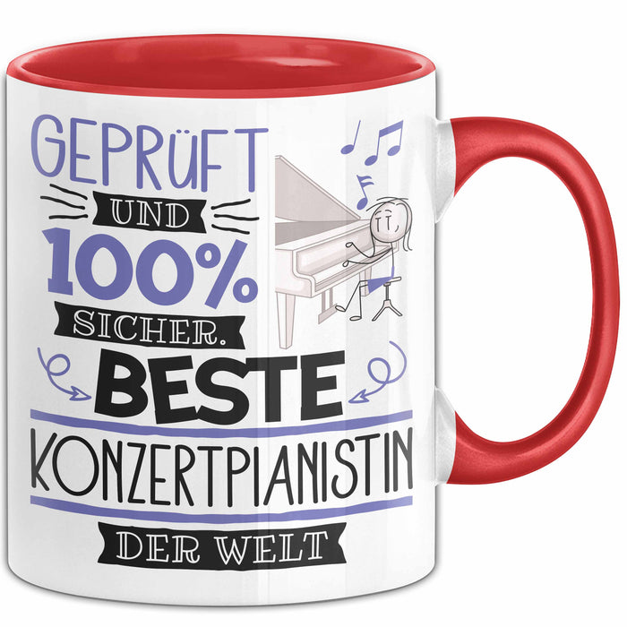 Beste Konzertpianistin Der Welt Tasse Geschenk für Eine Konzertpianistin Geprüft Und Sicher Geschenkidee Geburtstag Weihnachten Rot Trendation
