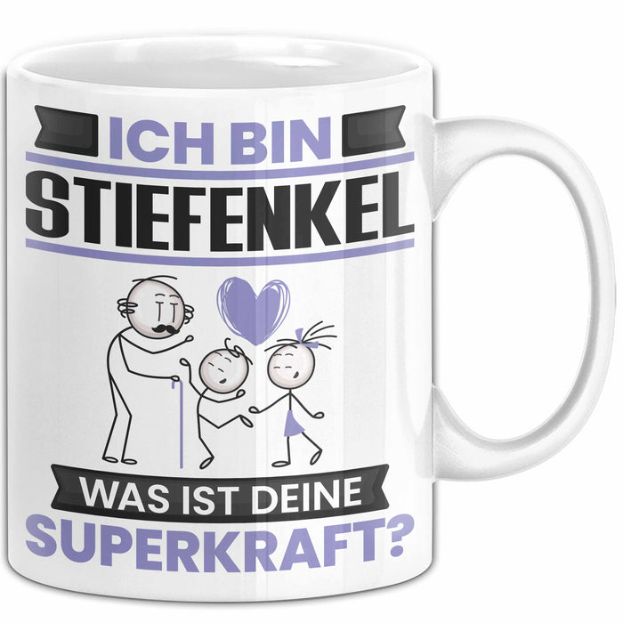Stiefenkel Tasse Geschenk für Stiefenkel Geburtstag Lustiger Spruch Kaffee-Becher Was Ist Deine Superkraft Weiß Trendation