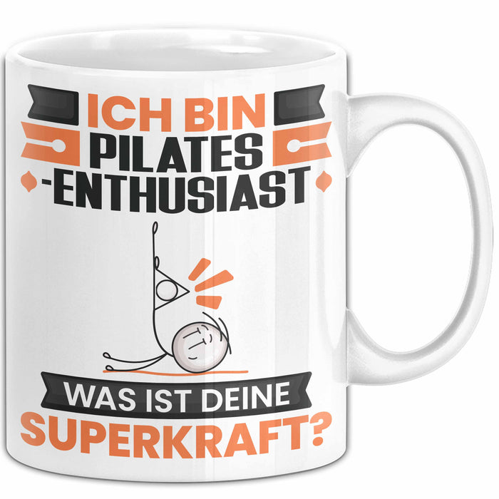 Pilates-Enthusiast Tasse Geschenk für Pilates-Enthusiast Geburtstag Lustiger Spruch Kaffee-Becher Was Ist Deine Superkraft Weiß Trendation