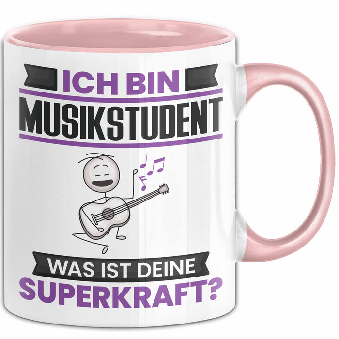 Musikstudent Tasse Geschenk für Musikstudent Geburtstag Lustiger Spruch Kaffee-Becher Was Ist Deine Superkraft Rosa Trendation