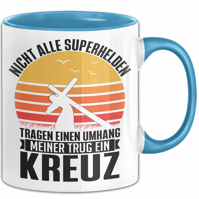 Christen Tasse Geschenk Christlich Glauben Kirche Geschenkidee Für Jesus-Fans Superhelden Meiner Trug Ein Kreuz Blau Trendation