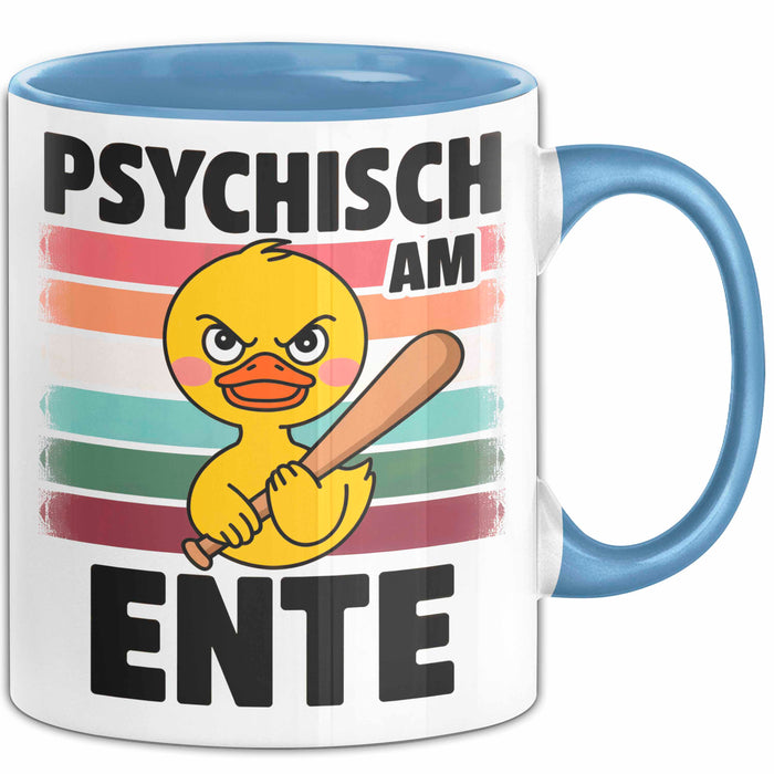 Quietscheente Tier Tasse Geschenk Lustige Geschenkidee Spruch Psychisch Am Ente Blau Trendation