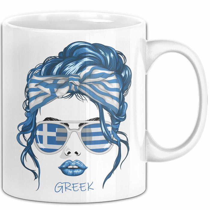 Grieche Tasse Geschenk Greek Woman Frau Becher Kaffee-Becher Weiß Trendation