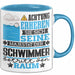 Schwimmer Geschenk Tasse Lustiger Spruch Erheben Sie Sich Der Schwimmer Betritt den Raum Blau Trendation