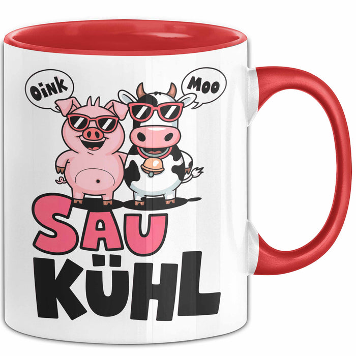 Schweinebauer Schweine Kuh Tier Tasse Geschenk Lustige Geschenkidee Spruch Sau Kuhl Rot Trendation