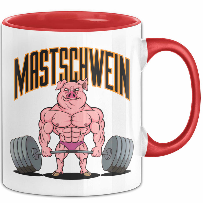 Schweinebauer Schweine Tier Gewichtheben Tasse Geschenk Lustige Geschenkidee Spruch Mastschwein Rot Trendation