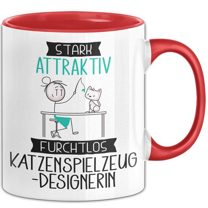 Katzenspielzeug-Designerin Tasse Geschenk Becher Stark Attraktiv Furchtlos Katzenspielzeug-Designerin Lustige Geschenkidee Rot Trendation