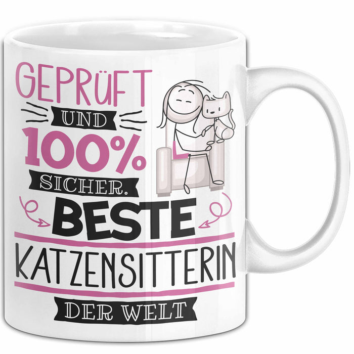 Beste Katzensitterin Der Welt Tasse Geschenk für Eine Katzensitterin Geprüft Und Sicher Geschenkidee Geburtstag Weihnachten Weiß Trendation