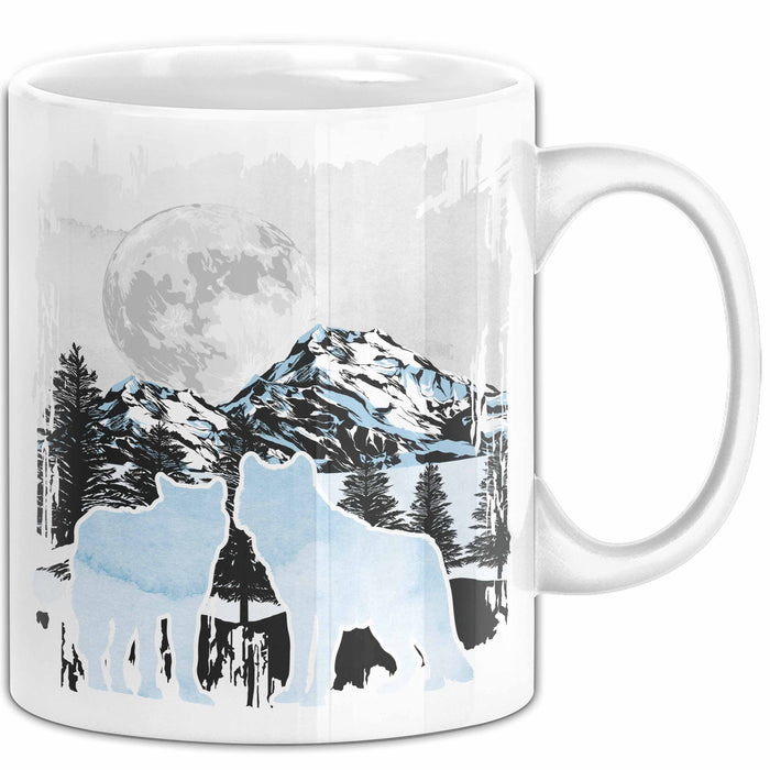 Wolf Tasse Geschenk Silhouetten Berglandschaft Vollmond Geschenkidee Weiß Trendation