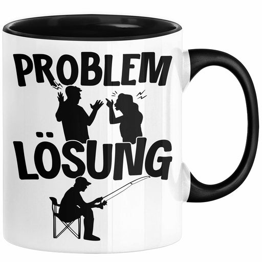 Angler Tasse Geschenk für Fischer Angler Männer Geschenkidee Problem und Lösung Angeln Spruch Schwarz Trendation
