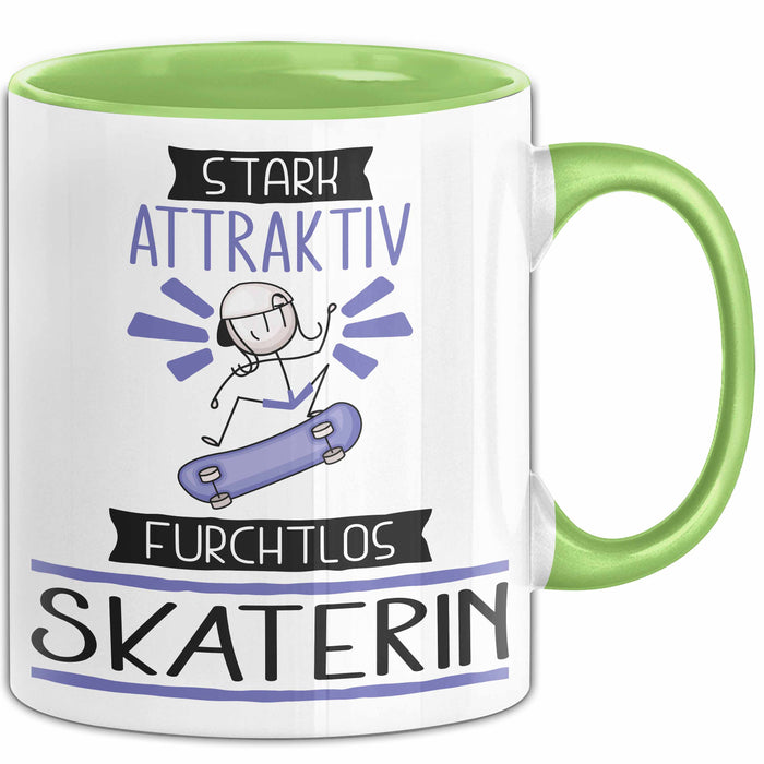 Skaterin Tasse Geschenk Becher Stark Attraktiv Furchtlos Skaterin Lustige Geschenkidee Grün Trendation