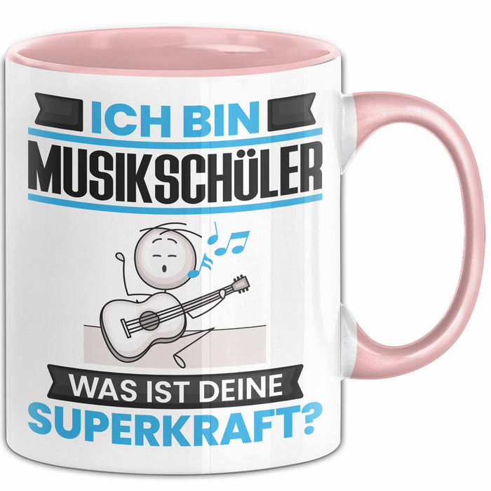 Musikschüler Tasse Geschenk für Musikschüler Geburtstag Lustiger Spruch Kaffee-Becher Was Ist Deine Superkraft Rosa Trendation