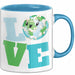 Erde Tasse Geschenk LOVE Schriftzug Lächelnde Erde Geschenkidee Blau Trendation