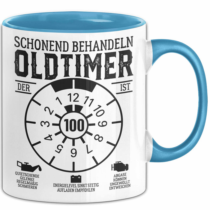 100. Geburtstag Tasse Oldtimer Schonend Behandeln Geschenkidee Männer Frauen Lustiger Spruch 100er Geburtstag Geschenk Blau Trendation