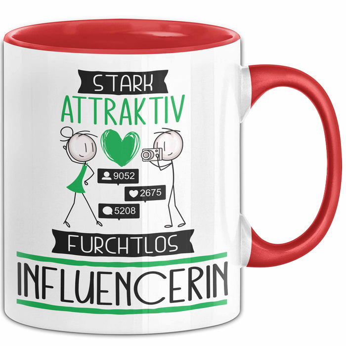 Influencerin Tasse Geschenk Becher Stark Attraktiv Furchtlos Influencerin Lustige Geschenkidee Rot Trendation