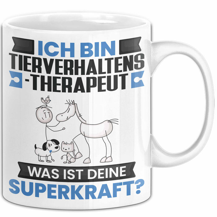 Tierverhaltenstherapeut Tasse Geschenk für Tierverhaltenstherapeut Geburtstag Lustiger Spruch Kaffee-Becher Was Ist Deine Superkraft Weiß Trendation