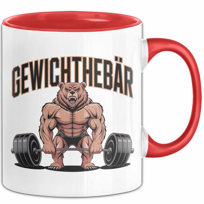 Gewichthebender Bär Tasse Geschenk Lustige Geschenkidee Spruch Gewichthebär Rot Trendation