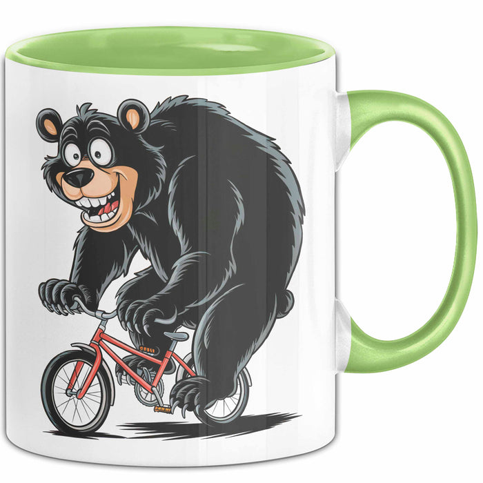 Bär Auf Fahrrad Tasse Geschenk Lustige Geschenkidee Spruch Grün Trendation