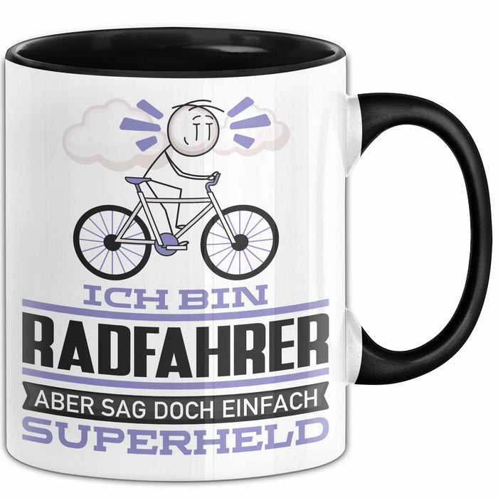 Radfahrer Geschenk Tasse Ich Bin Radfahrer Aber Sag Doch Einfach Superheld Lustige Geschenkdiee für Radfahrer Kaffee-Becher Schwarz Trendation