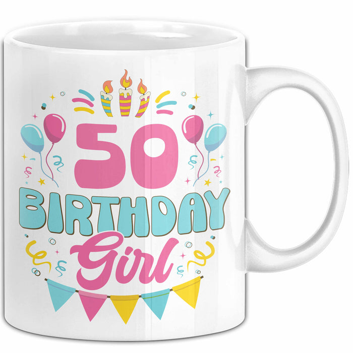 50. Geburtstag Tasse Frauen Mädchen Geschenkidee Lustig 50 Birthday Girl Lustiger Spruch Mutter Mama Weiß Trendation