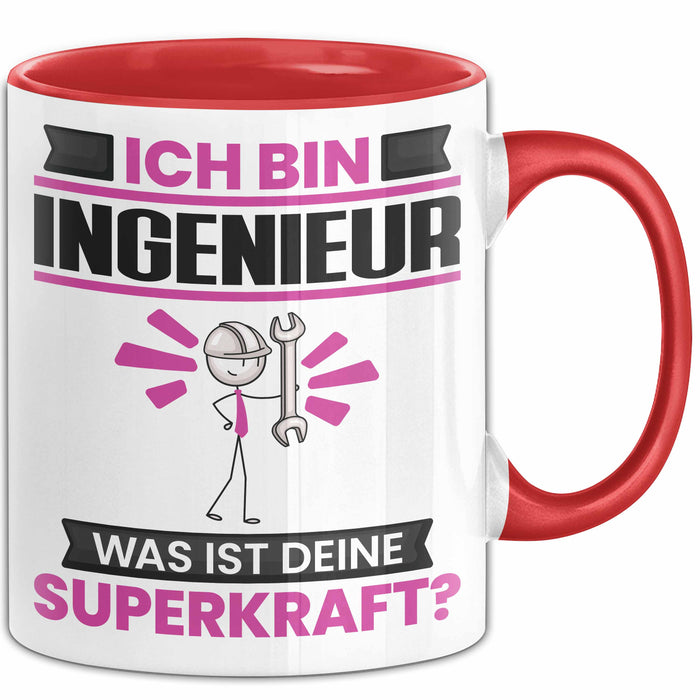 Ingenieur Tasse Geschenk für Ingenieur Geburtstag Lustiger Spruch Kaffee-Becher Was Ist Deine Superkraft Rot Trendation