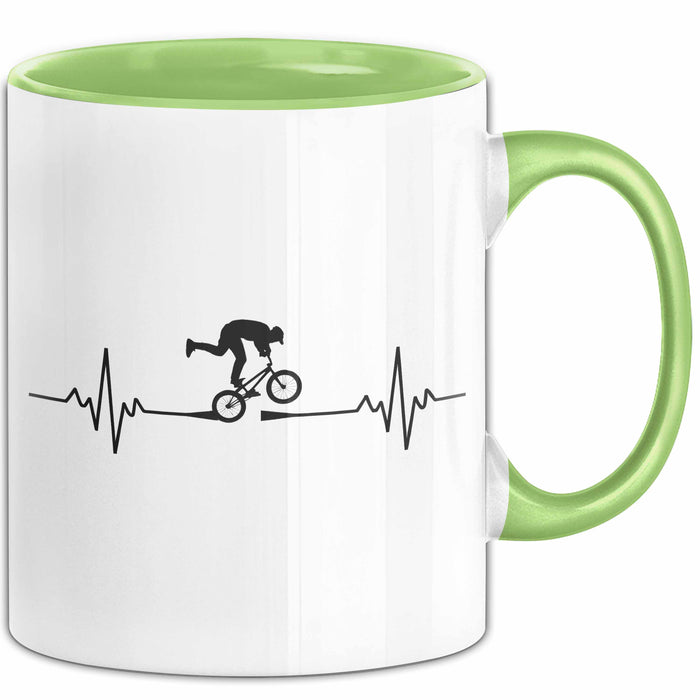 Fahrradfahren Tasse Geschenk Fahrradfahrer Herzschlag Biker Geschenkidee Lustig Grün Trendation