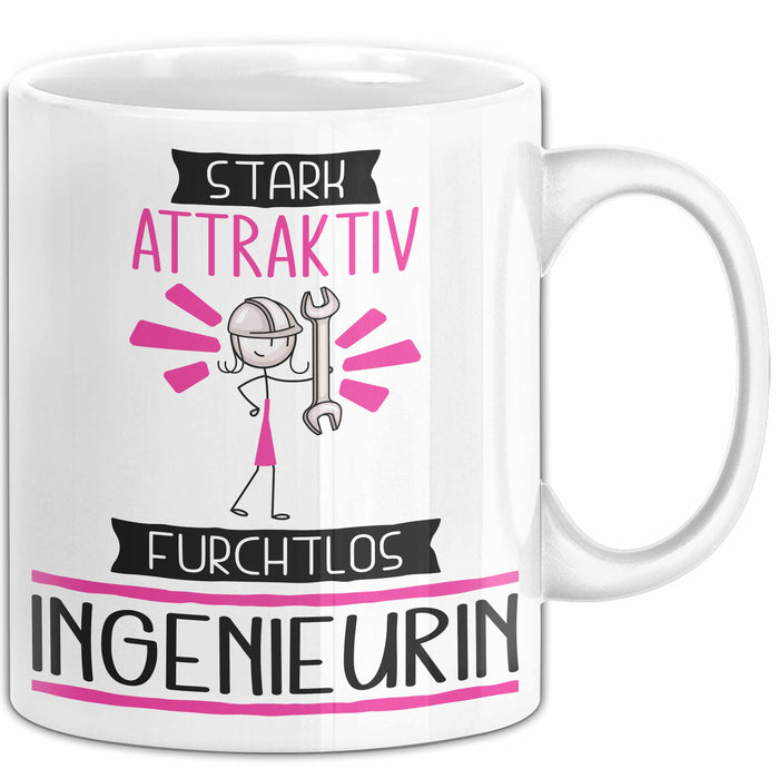 Ingenieurin Tasse Geschenk Becher Stark Attraktiv Furchtlos Ingenieurin Lustige Geschenkidee Weiß Trendation
