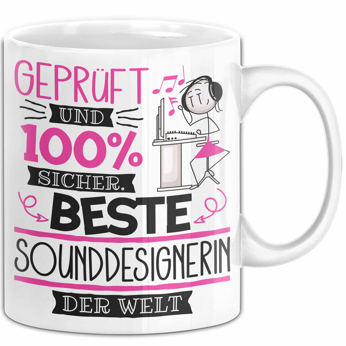 Beste Sounddesignerin Der Welt Tasse Geschenk für Eine Sounddesignerin Geprüft Und Sicher Geschenkidee Geburtstag Weihnachten Weiß Trendation