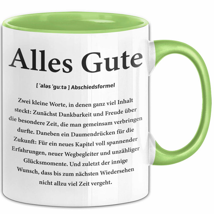 Büroarbeit Kollege Abschied Tasse Geschenk Lustige Geschenkidee Spruch Alles Gute Grün Trendation