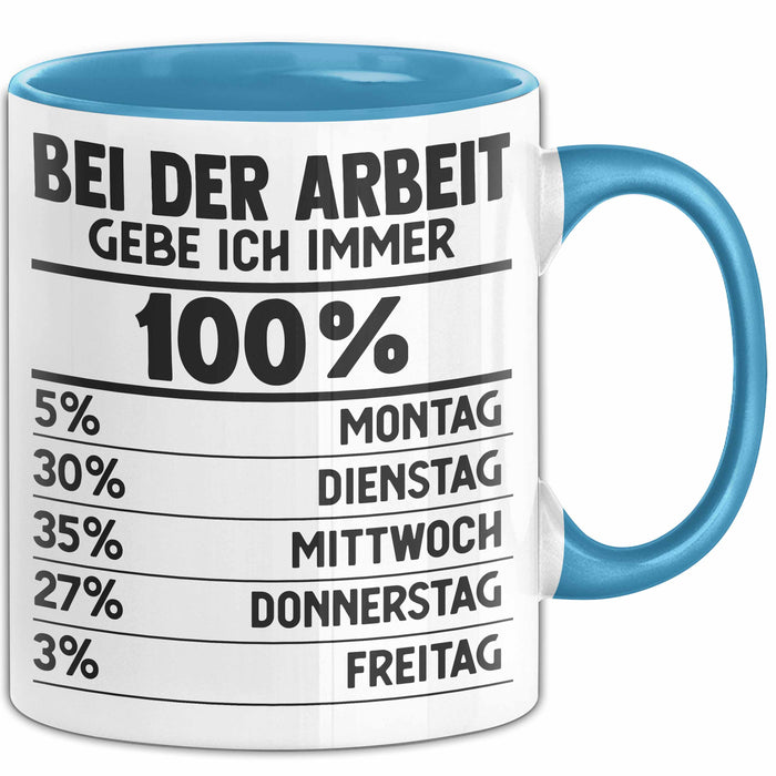Kollegen Tasse Geschenk Bei Der Arbeit Gebe Ich Immer 100 Prozent Montag Dienstag Kaffee-Becher Blau Trendation