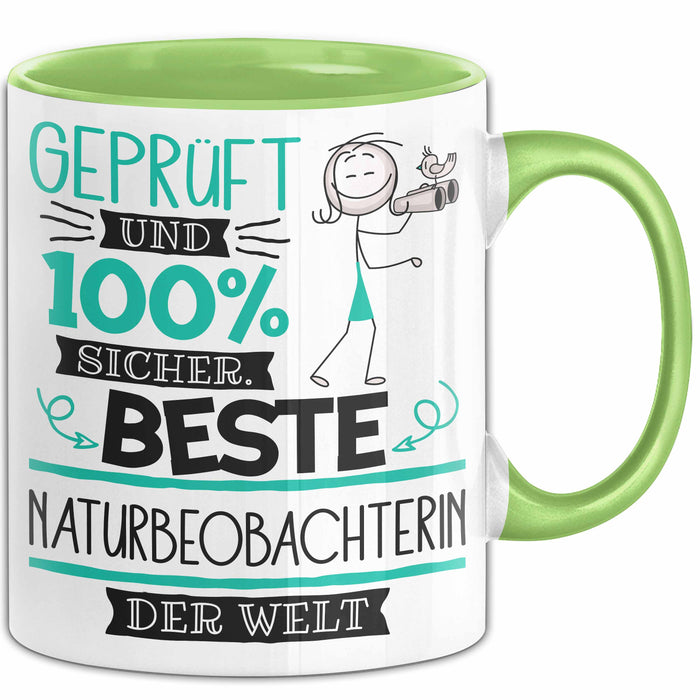 Beste Naturbeobachterin Der Welt Tasse Geschenk für Eine Naturbeobachterin Geprüft Und Sicher Geschenkidee Geburtstag Weihnachten Grün Trendation