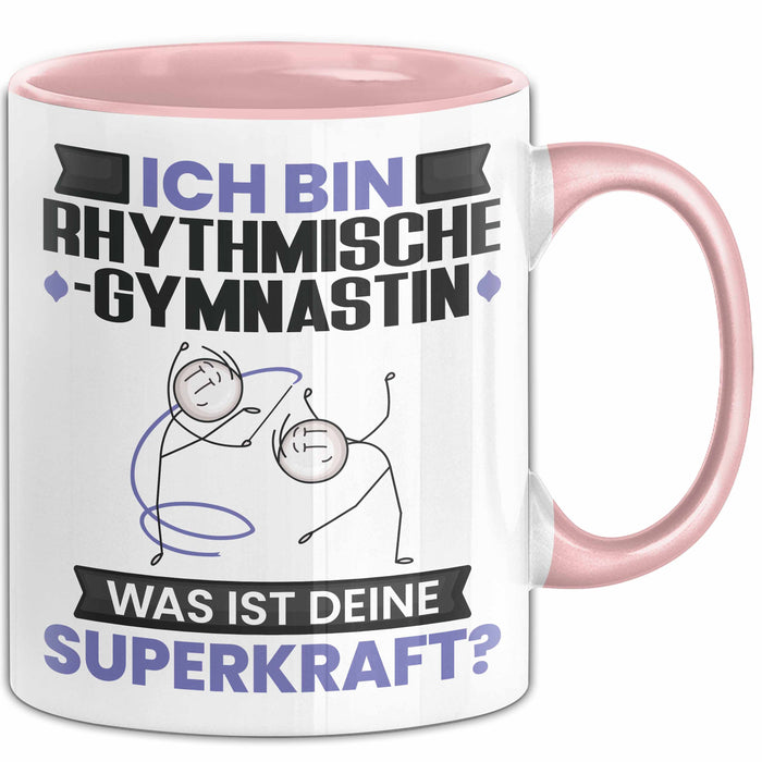 Rhythmische Gymnastin Tasse Geschenk für Rhythmische Gymnastin Geburtstag Lustiger Spruch Kaffee-Becher Was Ist Deine Superkraft Rosa Trendation