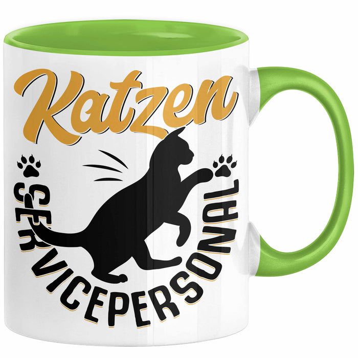 Katzen Geschenk Tasse Katzen-Besitzerin Kaffeebecher Katzen Servicepersonal Geschenkidee Grün Trendation