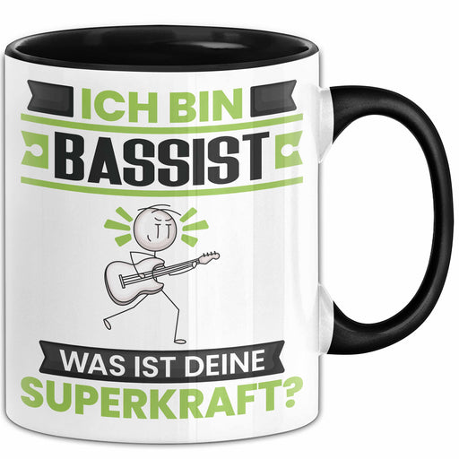 Bassist Tasse Geschenk für Bassist Geburtstag Lustiger Spruch Kaffee-Becher Was Ist Deine Superkraft Schwarz Trendation