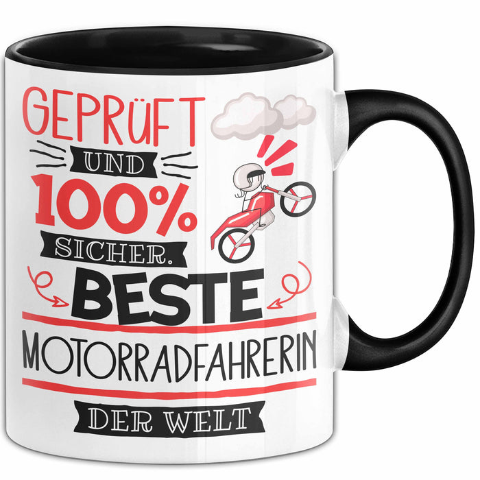 Beste Motorradfahrerin Der Welt Tasse Geschenk für Eine Motorradfahrerin Geprüft Und Sicher Geschenkidee Geburtstag Weihnachten Trendation