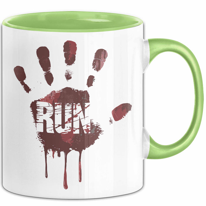 Horror Fan Tasse Run Geschenkidee für Gruselfilm Fans Grün Trendation