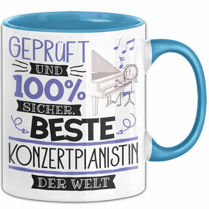 Beste Konzertpianistin Der Welt Tasse Geschenk für Eine Konzertpianistin Geprüft Und Sicher Geschenkidee Geburtstag Weihnachten Blau Trendation