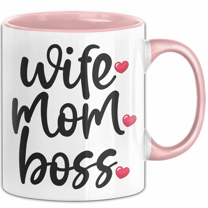 Tasse Wife Mom Boss Geschenkidee für Mütter und Ehefrauen Rosa Trendation
