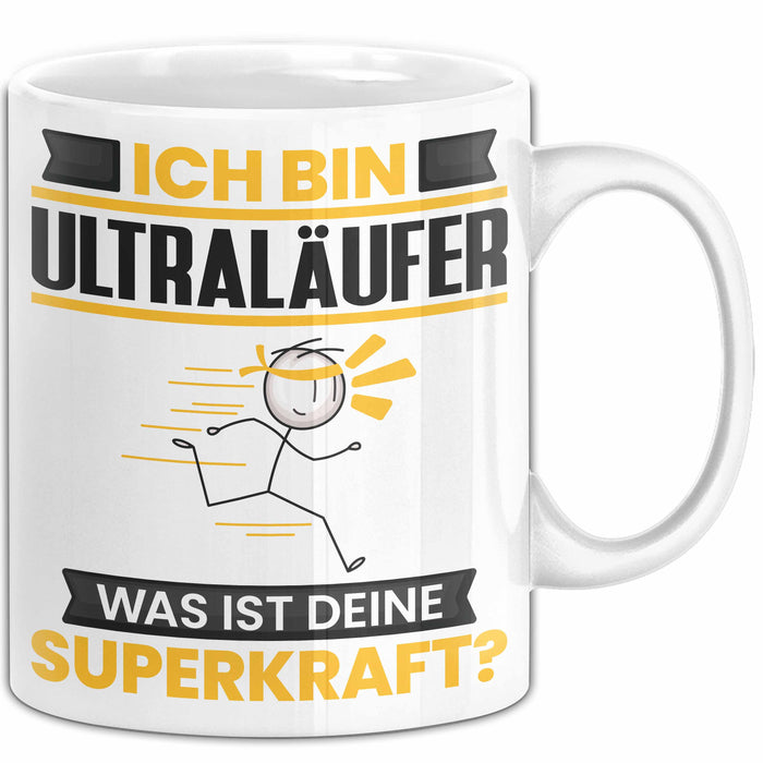 Ultraläufer Tasse Geschenk für Ultraläufer Geburtstag Lustiger Spruch Kaffee-Becher Was Ist Deine Superkraft Weiß Trendation
