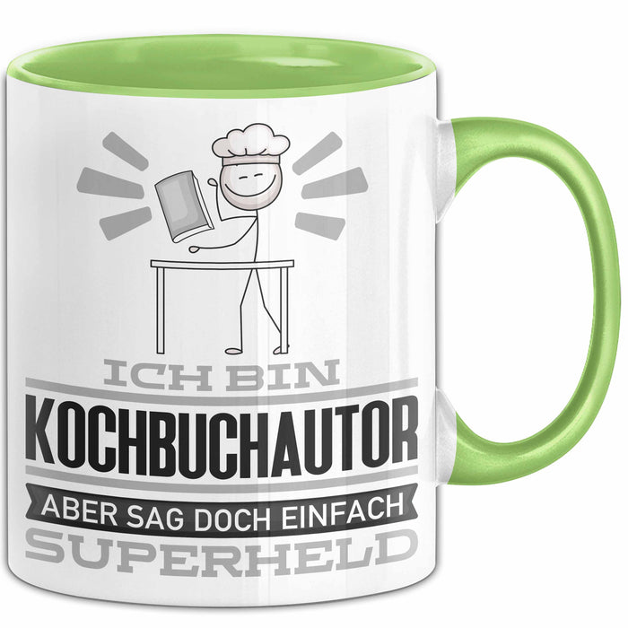 Kochbuchautor Geschenk Tasse Ich Bin Kochbuchautor Aber Sag Doch Einfach Superheld Lustige Geschenkdiee für Kochbuchautor Kaffee-Becher Grün Trendation