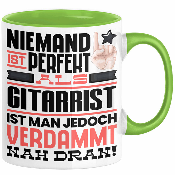 Gitarrist Geschenk Tasse Lustige Geschenkidee für Gitarrist Geburtstag Kaffee-Becher Niemand Ist Perfekt Aber Als Gitarrist Ist Man Nah Dran Grün Trendation