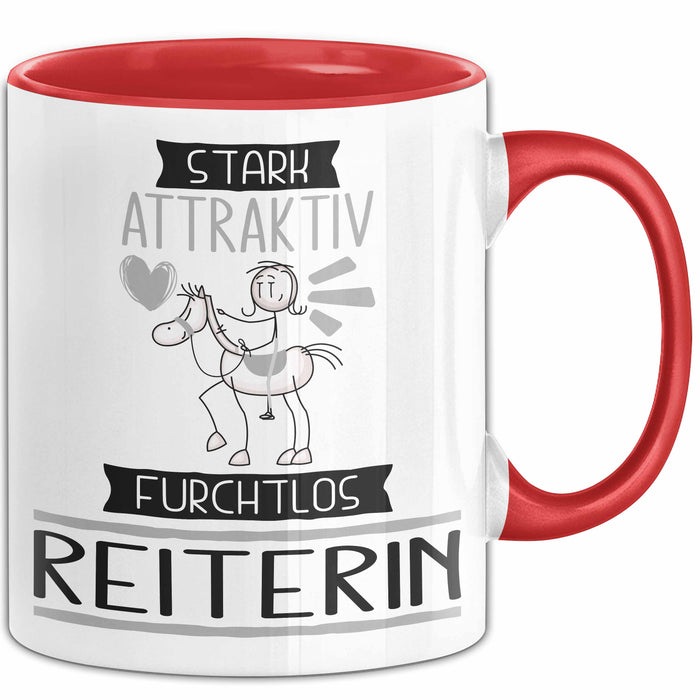 Reiterin Tasse Geschenk Becher Stark Attraktiv Furchtlos Reiterin Lustige Geschenkidee Rot Trendation