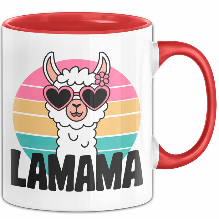 Lama Alpaka Mama Mutter Schwangerschaft Tasse Becher Geschenk Lustige Geschenkidee Spruch Lamama Rot Trendation