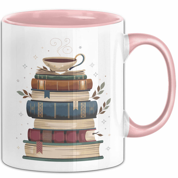 Bücherwurm Tasse Geschenkidee für Vielleser Lustiger Spruch Rosa Trendation