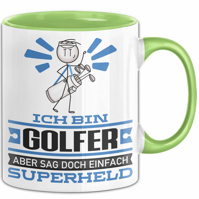 Golfer Geschenk Tasse Ich Bin Golfer Aber Sag Doch Einfach Superheld Lustige Geschenkdiee für Golfer Kaffee-Becher Grün Trendation